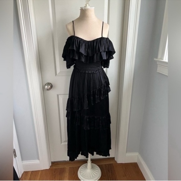 NWT Ulla Johnson Black Silk Louisa Ruffle Silk Tiered Dress - Picture 6 of 12